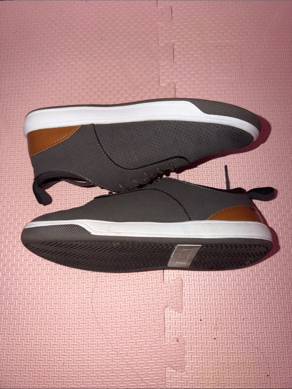 Kids Casual Gray Lace-Up Sneakers with Brown Accent (Size: 3 Youth)